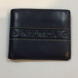 Nautica Black Leather Card Holder Wallet with Stitch Detail